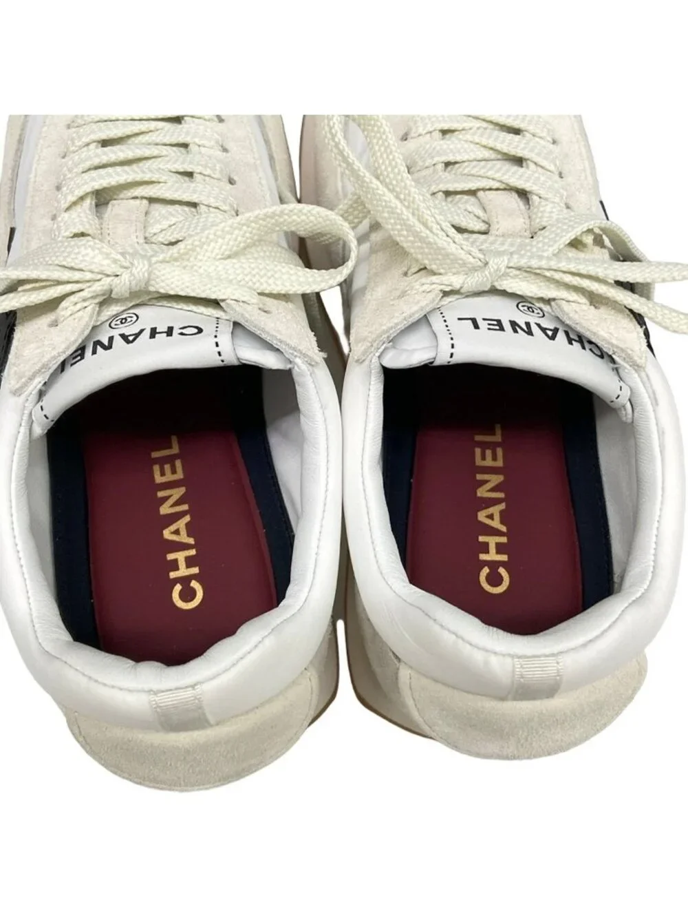 Chanel Sneakers 37 White Ivory Black CC Logo